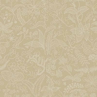 Papel pintado floral estampado color amarillo Stig Lindberg Grazia 1979