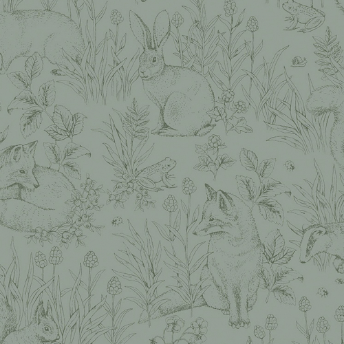 Papel pintado infantil y juvenil en tonos verdes Forest Friends 7477