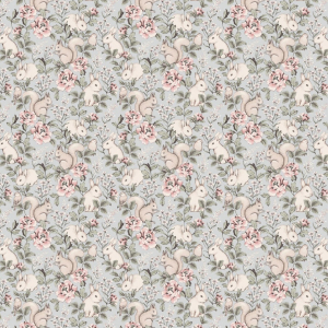 Papel pintado infantil y juvenil ardillas y conejos con flores en tonos rosas y azules Magic Forest 7474