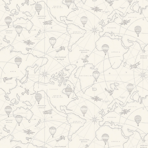 Papel pintado con ilustraciones de mapas en marrón sobre fondo beige Adventures 7457