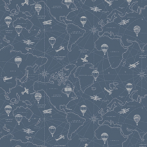 Papel pintado con ilustraciones de mapas en blanco sobre fondo azul Adventures 7458