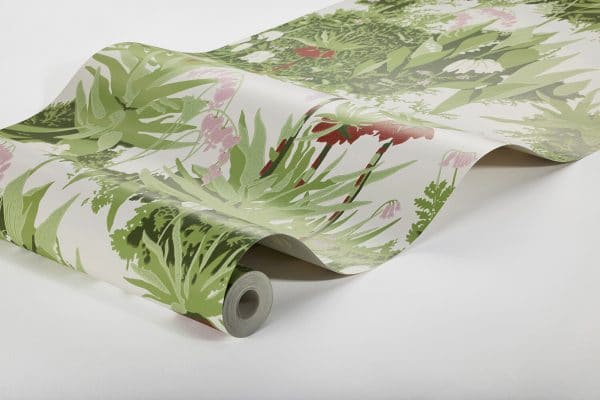 Papel pintado de hojas color verde sobre fondo blanco Arne Jacobsen Kejsarkrona 1982 - Imagen 3