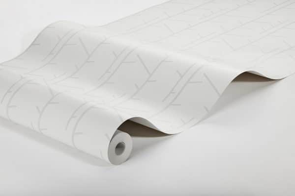 Papel pintado de ramas color gris sobre fondo blanco Arne Jacobsen Tassel 1986 - Imagen 3