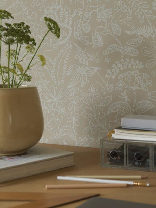 Papel pintado floral estampado color amarillo Stig Lindberg Grazia 1979 - Imagen 4