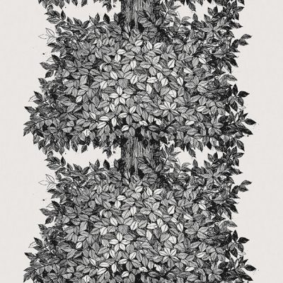 Mural de papel pintado árbol color negro sobre fondo blanco Viola Gråsten Hassel 1950