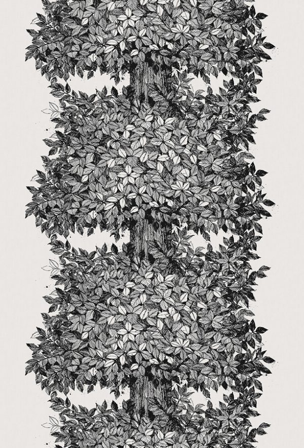 Mural de papel pintado árbol color negro sobre fondo blanco Viola Gråsten Hassel 1950