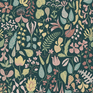 Papel pintado floral estampado color multicolor Stig Lindberg Herbarium 1976