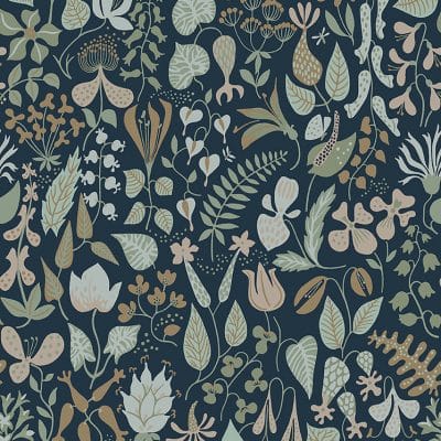 Papel pintado floral estampado color multicolor Stig Lindberg Herbarium 1977
