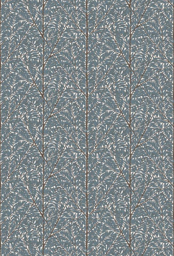 Mural de papel pintado estilo rameado de color azul Viola Gråsten Korgpil 1957