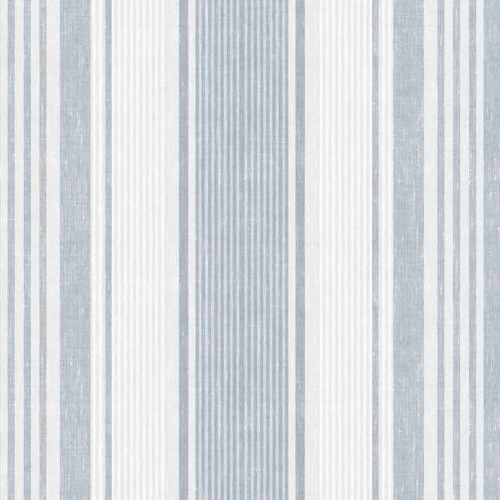 Papel pintado estilo rayas en azul y gris sobre blanco Linen Stripe 6860