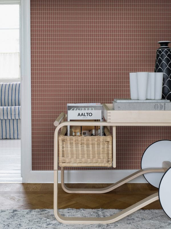 Papel pintado de cuadros color rojo fondo gris Alvar Aalto M.I.T. 1969 - Imagen 4