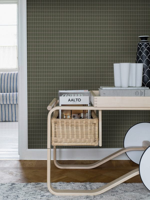Papel pintado de cuadros de color verde y fondo gris Alvar Aalto M.I.T. 1970 - Imagen 4