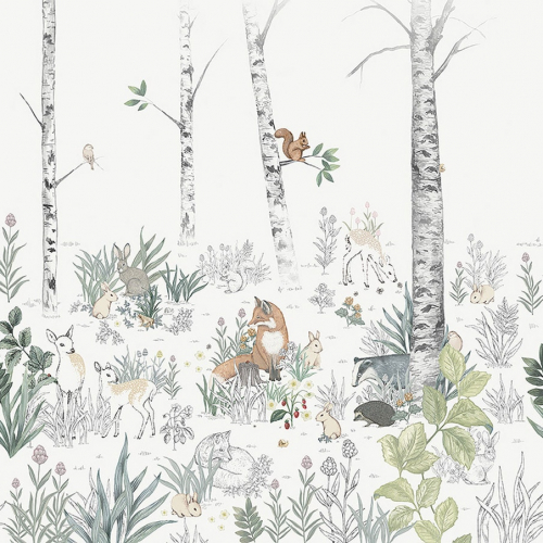 Mural de papel pintado infantil y juvenil con animales del bosque multicolor Magic Forest Mural 7481