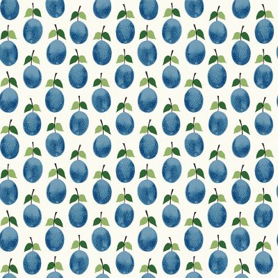 Papel pintado estilo frutas de color azul Stig Lindberg Prunus 1974