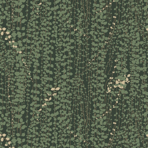 Papel pintado de ramilletes de hojas color verde sobre fondo verde oscuro Arne Jacobsen Ranke 1983