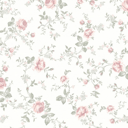 Papel pintado infantil y juvenil flores rosas sobre fondo blanco Rose Garden 7464