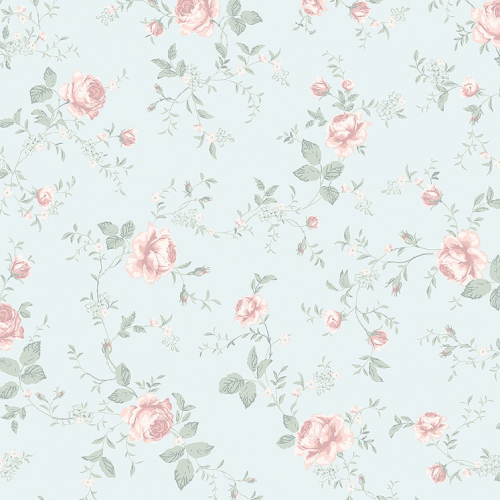 Papel pintado infantil y juvenil flores rosas sobre fondo azul Rose Garden 7465