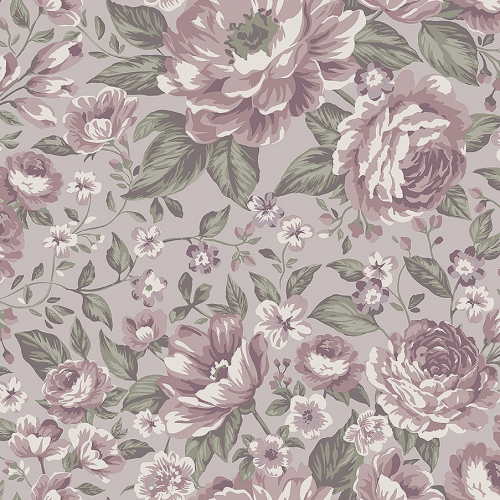 Papel pintado infantil y juvenil con flores violeta sobre fondo violeta Rosie 7472