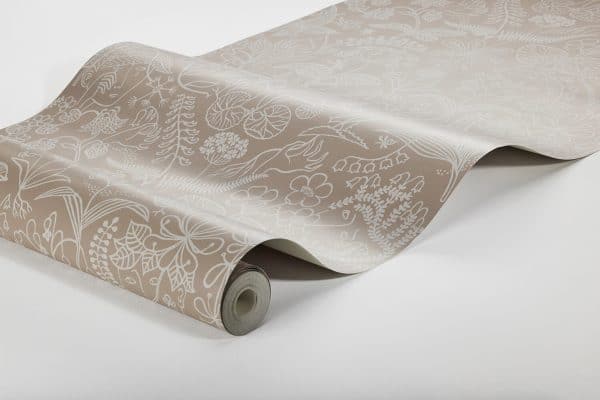 Papel pintado floral estampado color rosa con marrón y beige Stig Lindberg Grazia 1980 - Imagen 3