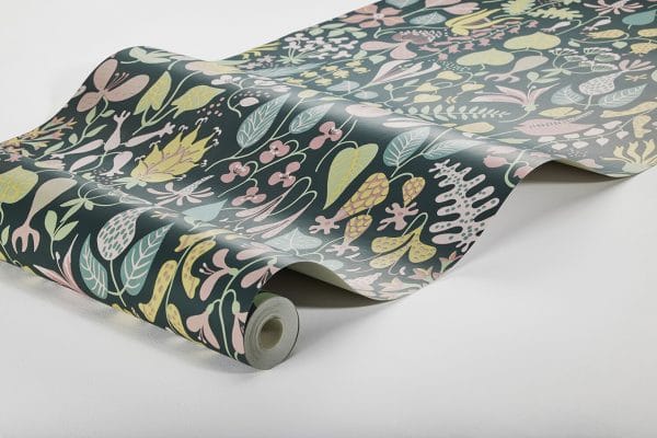 Papel pintado floral estampado color multicolor Stig Lindberg Herbarium 1976 - Imagen 3