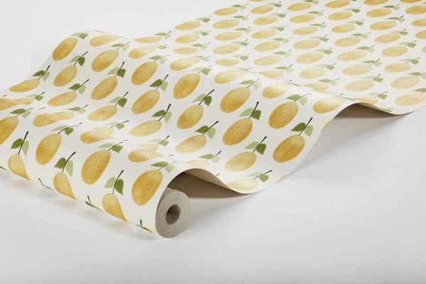 Papel pintado estilo frutas de color amarillo Stig Lindberg Prunus 1975 - Imagen 3