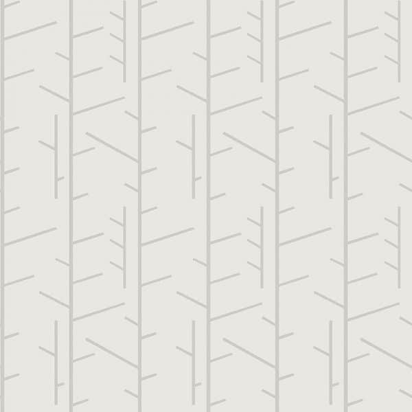 Papel pintado de ramas color gris sobre fondo blanco Arne Jacobsen Tassel 1986