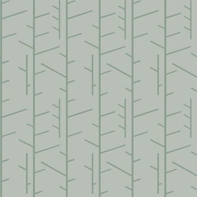 Papel pintado de estilo rameado color verde sobre fondo verde Arne Jacobsen Tassel 1987