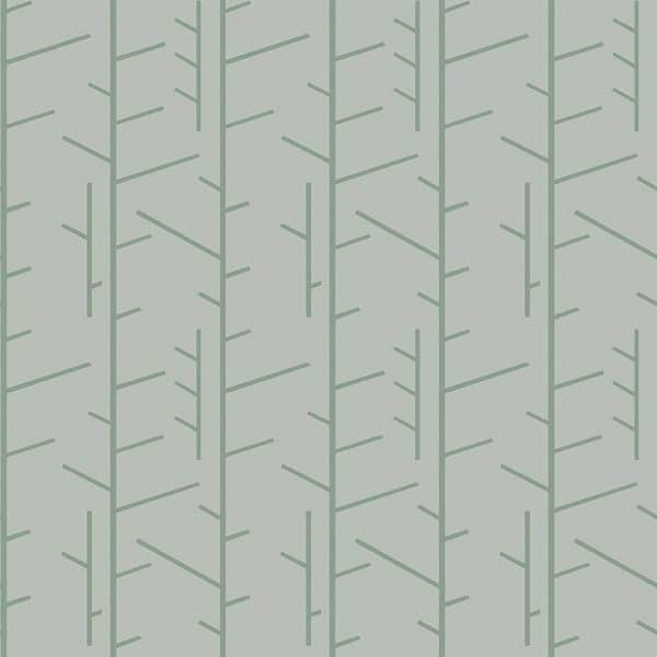 Papel pintado de estilo rameado color verde sobre fondo verde Arne Jacobsen Tassel 1987