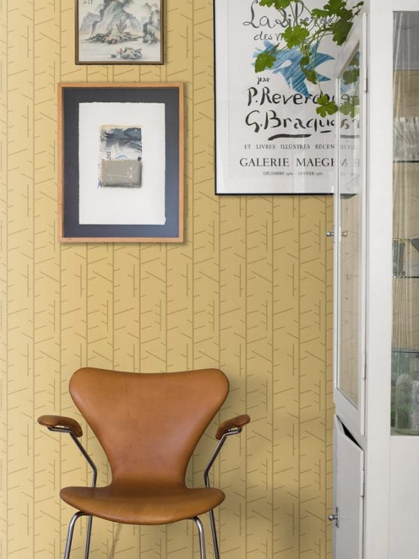 Papel pintado de estilo rameado color amarillo Arne Jacobsen Tassel 1985 - Imagen 4