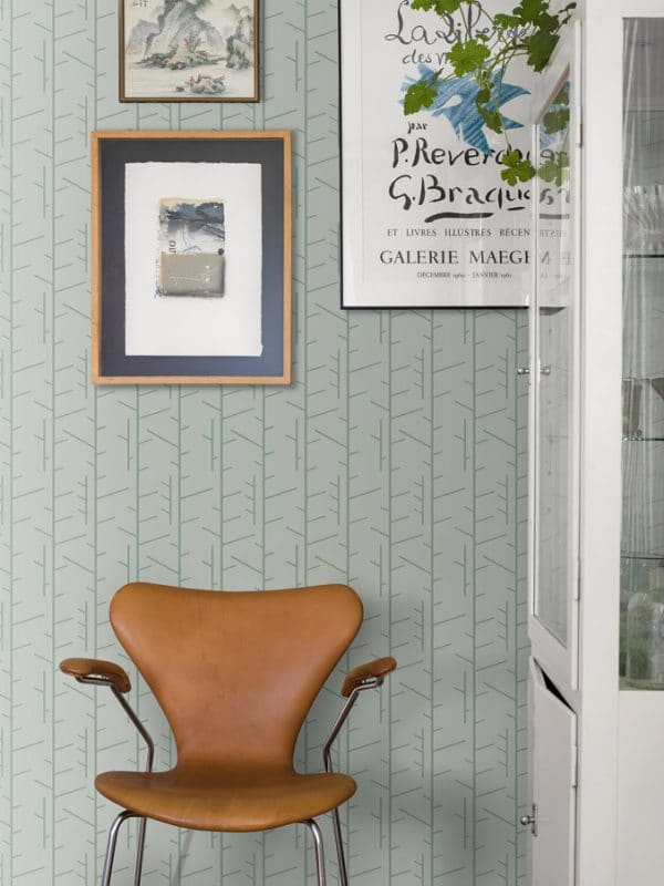 Papel pintado de estilo rameado color verde sobre fondo verde Arne Jacobsen Tassel 1987 - Imagen 4