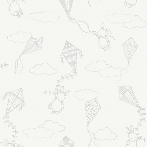 Papel pintado infantil y juvenil motivos infantiles gris sobre fondo blanco Up & Away 7459