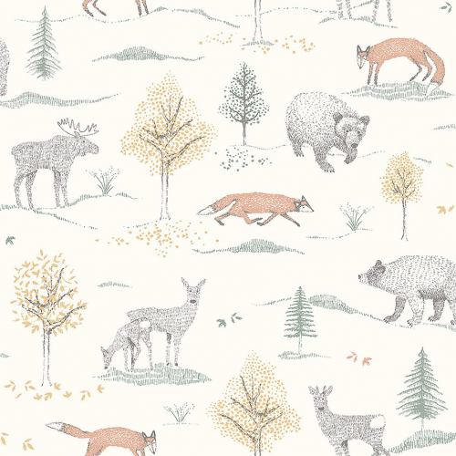 Papel pintado infantil y juvenil con motivos de animales y árboles multicolor Up North 7479