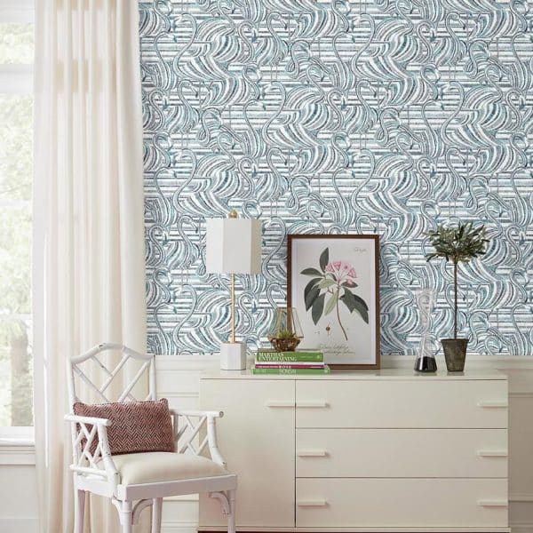 Papel pintado estilo aves color azul con fondo blanco Flamingo Flamboyance CY1502 - Imagen 4