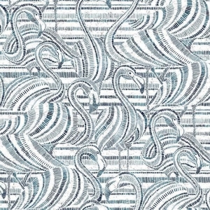 Papel pintado estilo aves color azul con fondo blanco Flamingo Flamboyance CY1502