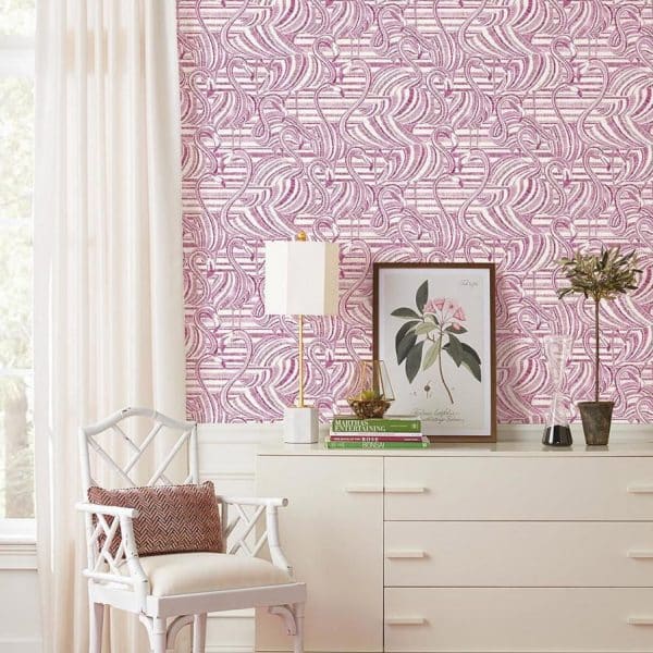 Papel pintado estilo aves color rosa con fondo blanco Flamingo Flamboyance CY1503 - Imagen 3