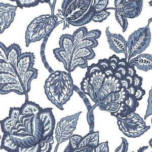 Papel pintado flores color azul sobre fondo blanco Mid Summer Jacobean CY1535