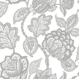 Papel pintado flores color gris sobre fondo blanco Mid Summer Jacobean CY1538