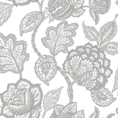 Papel pintado flores color gris sobre fondo blanco Mid Summer Jacobean CY1538