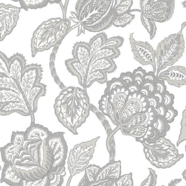 Papel pintado flores color gris sobre fondo blanco Mid Summer Jacobean CY1538