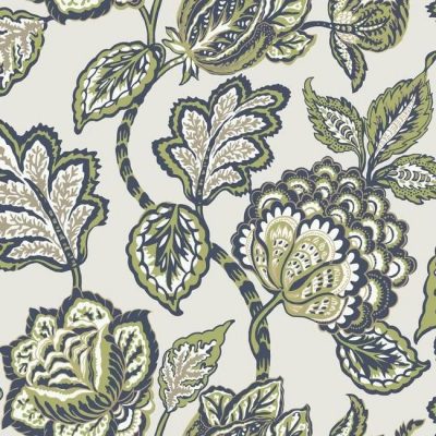 Papel pintado flores color verde sobre fondo verde claro Mid Summer Jacobean CY1539
