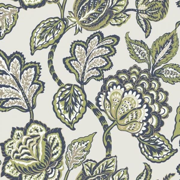 Papel pintado flores color verde sobre fondo verde claro Mid Summer Jacobean CY1539