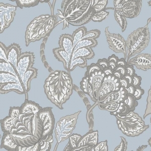 Papel pintado flores color gris sobre fondo azul claro Mid Summer Jacobean CY1540