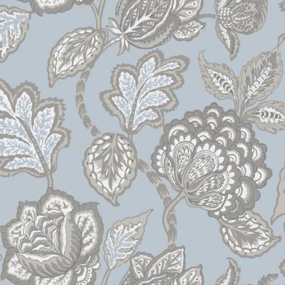 Papel pintado flores color gris sobre fondo azul claro Mid Summer Jacobean CY1540