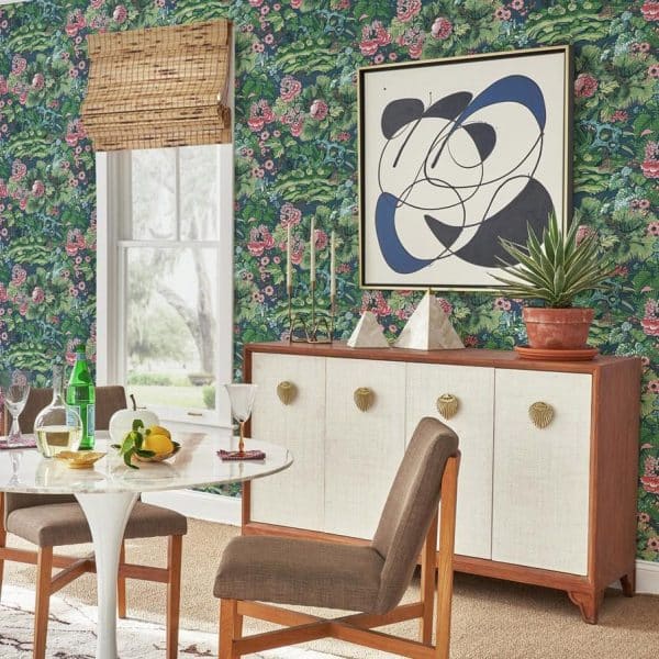Papel pintado floral estampado, multicolor sobre fondo azul Dynasty Floral Branch CY1544 - Imagen 3