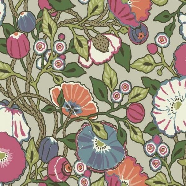 Papel pintado de estilo floral estampado multicolor con fondo beige Vincent Poppies CY1516
