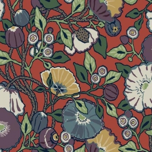 Papel pintado de estilo floral estampado con fondo rojo Vincent Poppies CY1520