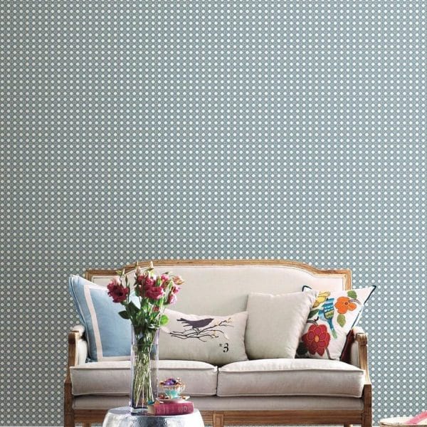 Papel pintado estilo dibujo pequeño color gris azulado Rattan Overlay Lattice CY1524 - Imagen 3