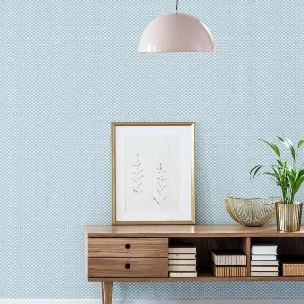 Papel pintado estilo dibujo pequeño en color blanco sobre fondo azul Solarium Geo CY1530 - Imagen 3