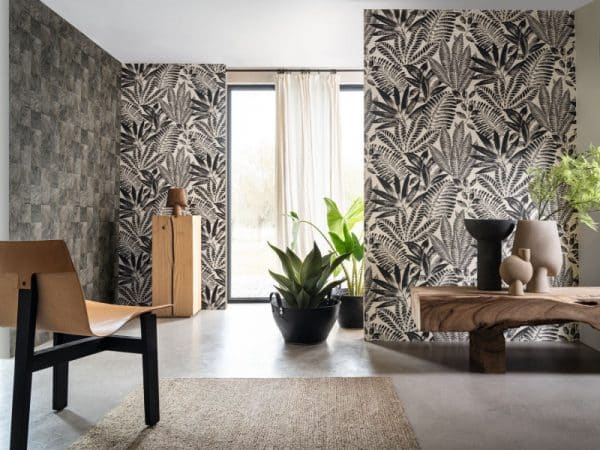 Papel pintado de estilo hojas en negro Aloes 75183886 - Imagen 3