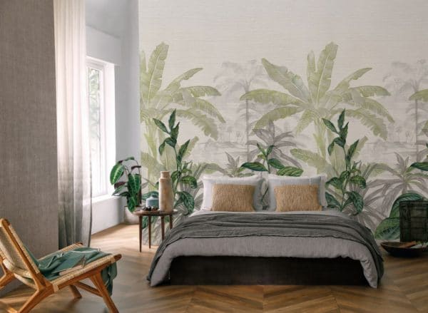 Mural de papel pintado estilo tropical en color verde y gris Olea 74840170 - Imagen 3